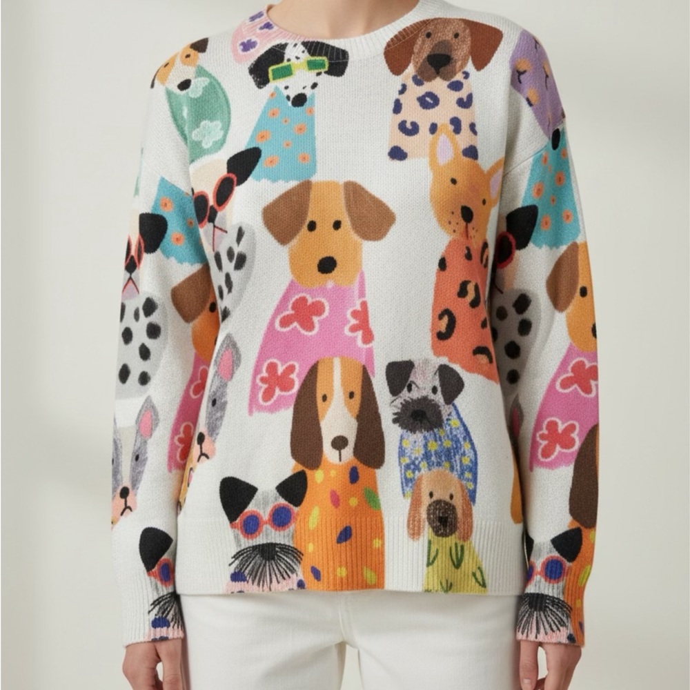 Colorful Dog Print Sweater